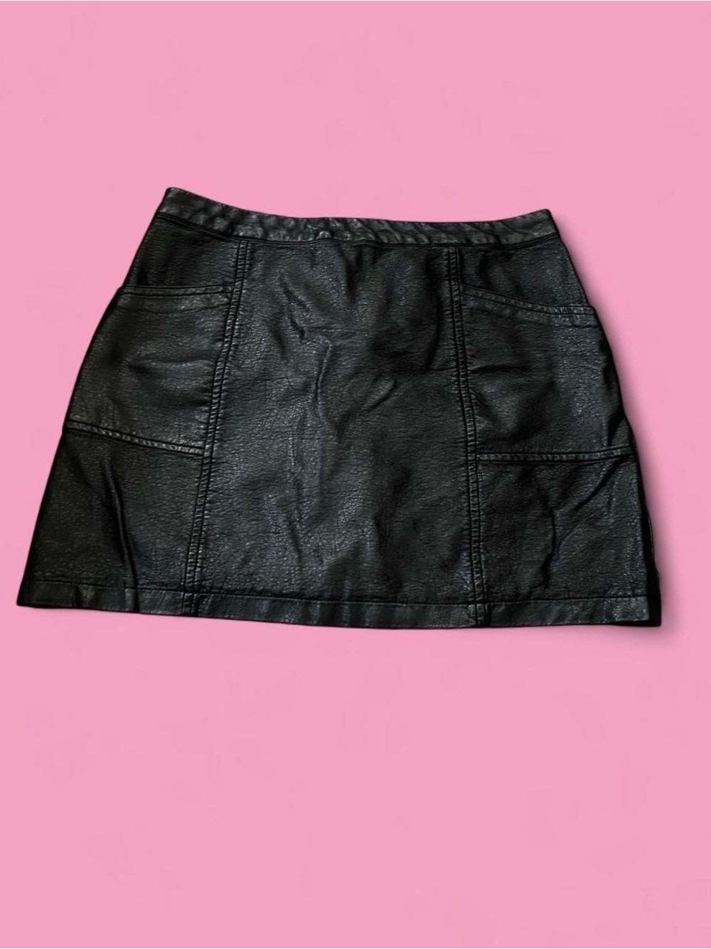 Black Faux Leather Mini Skirt - Classic A-Line